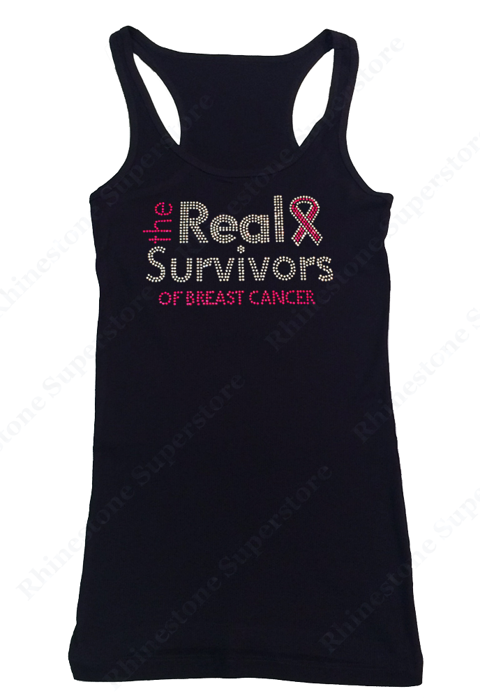 Womens T-shirt with The Real Survivors of Breast Cancer in Rhinestones