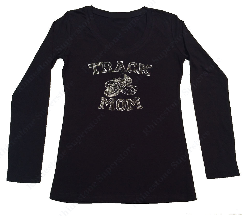 Womens T-shirt with Track Mom in Rhinestones