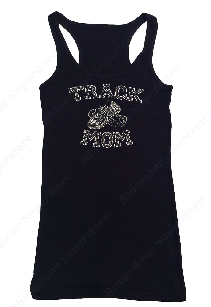 Womens T-shirt with Track Mom in Rhinestones