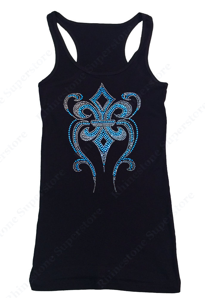 Womens T-shirt with Turquoise Fleur De Lis in Rhinestones