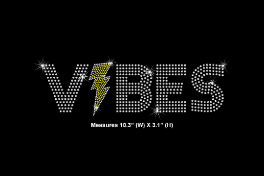 Rhinestone Transfer " VIBES with Lightning Bolt " DIY, Heat Transfer, Iron-on