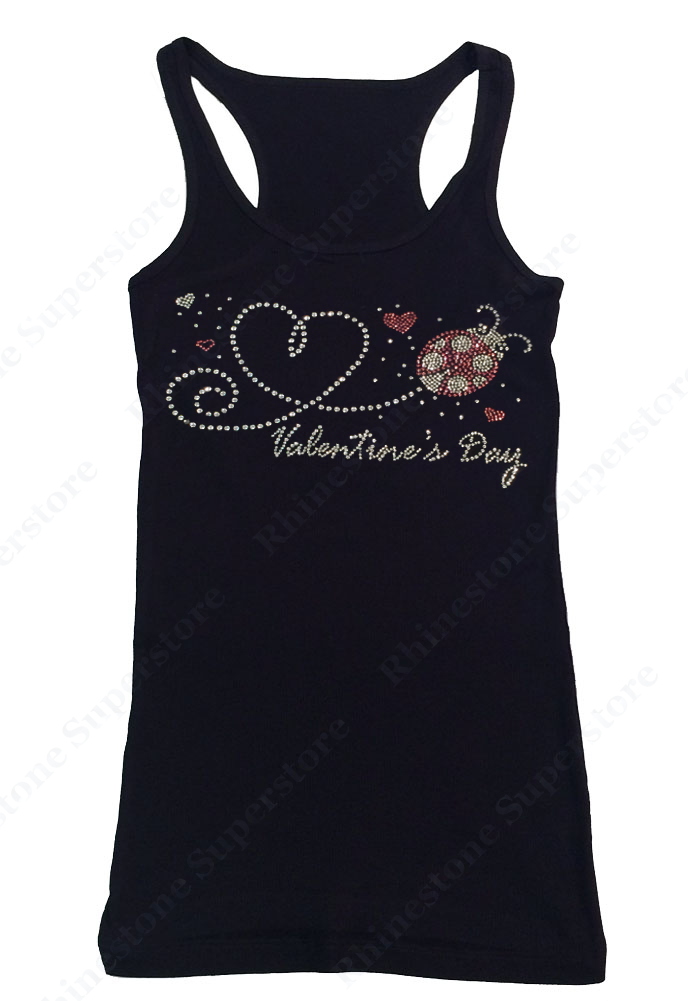 Womens T-shirt with Valentine's Day Heart with Lady Bug in Rhinestones