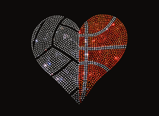 Rhinestone Transfer " Volleyball Basketball Heart " Iron-On, Hotfix, Bling Design, DIY