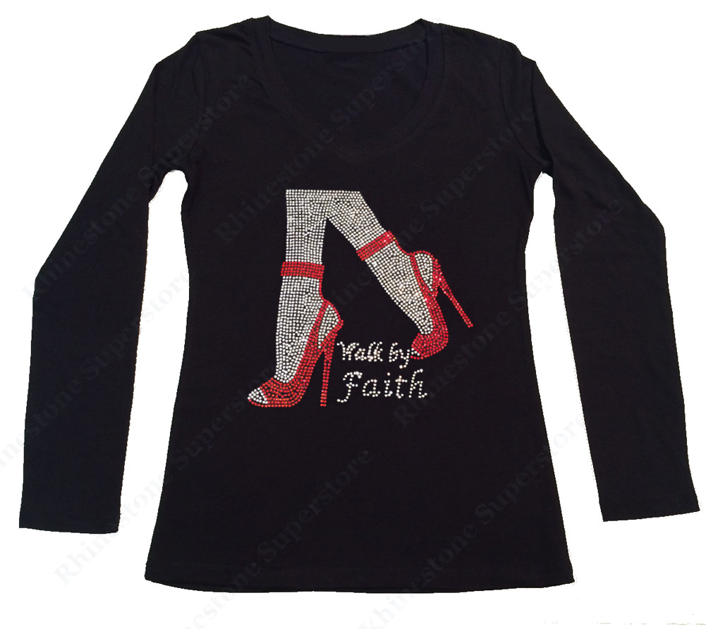Womens T-shirt with Walk by Faith in Rhinestones