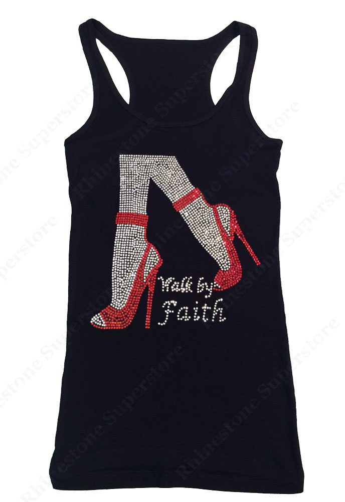 Womens T-shirt with Walk by Faith in Rhinestones