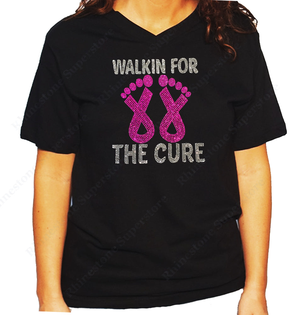 Women's / Unisex T-Shirt with Walk for the Cure Cancer Ribbons in Rhinestones