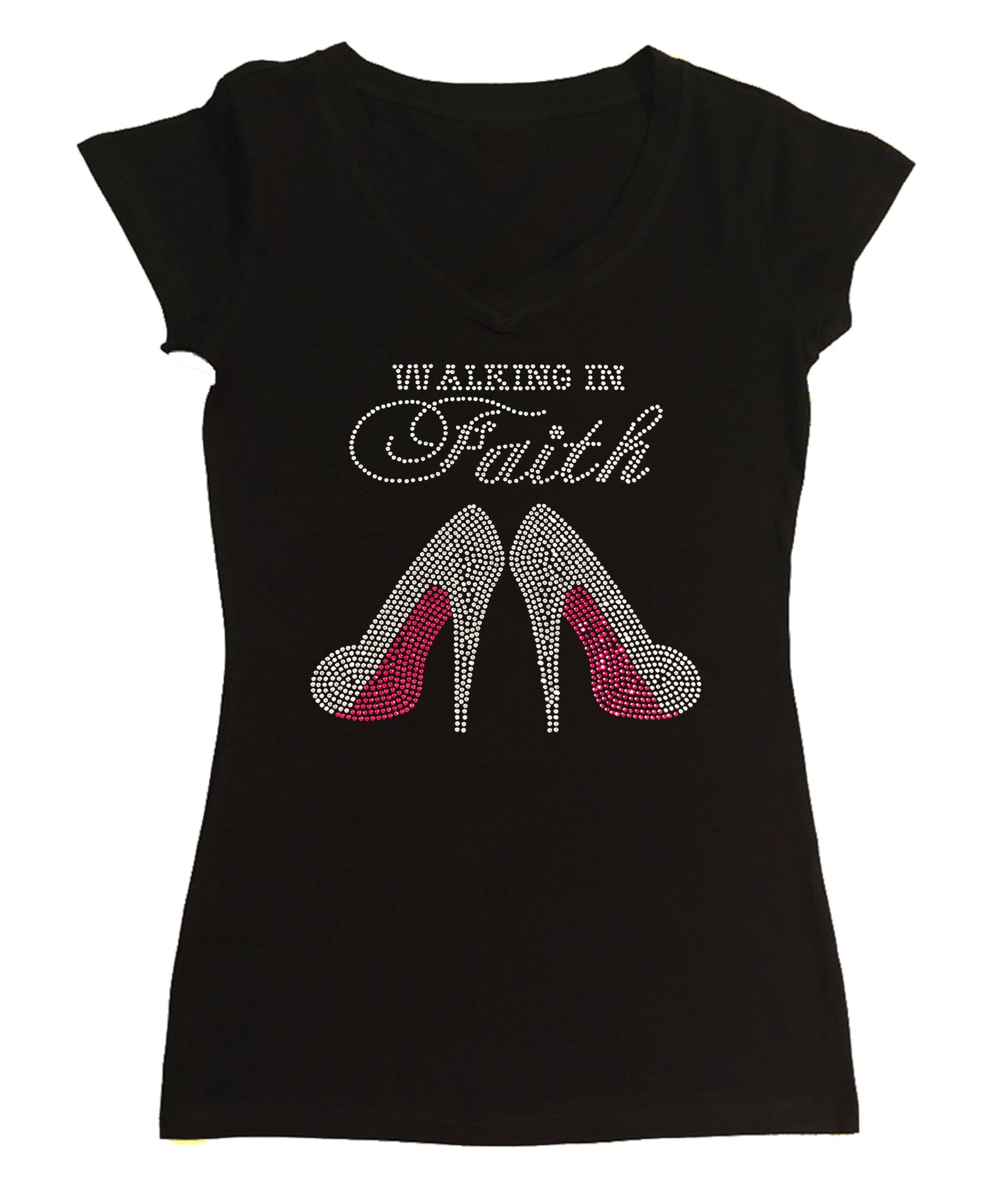 Walking in Faith Pink Heels in Rhinestones