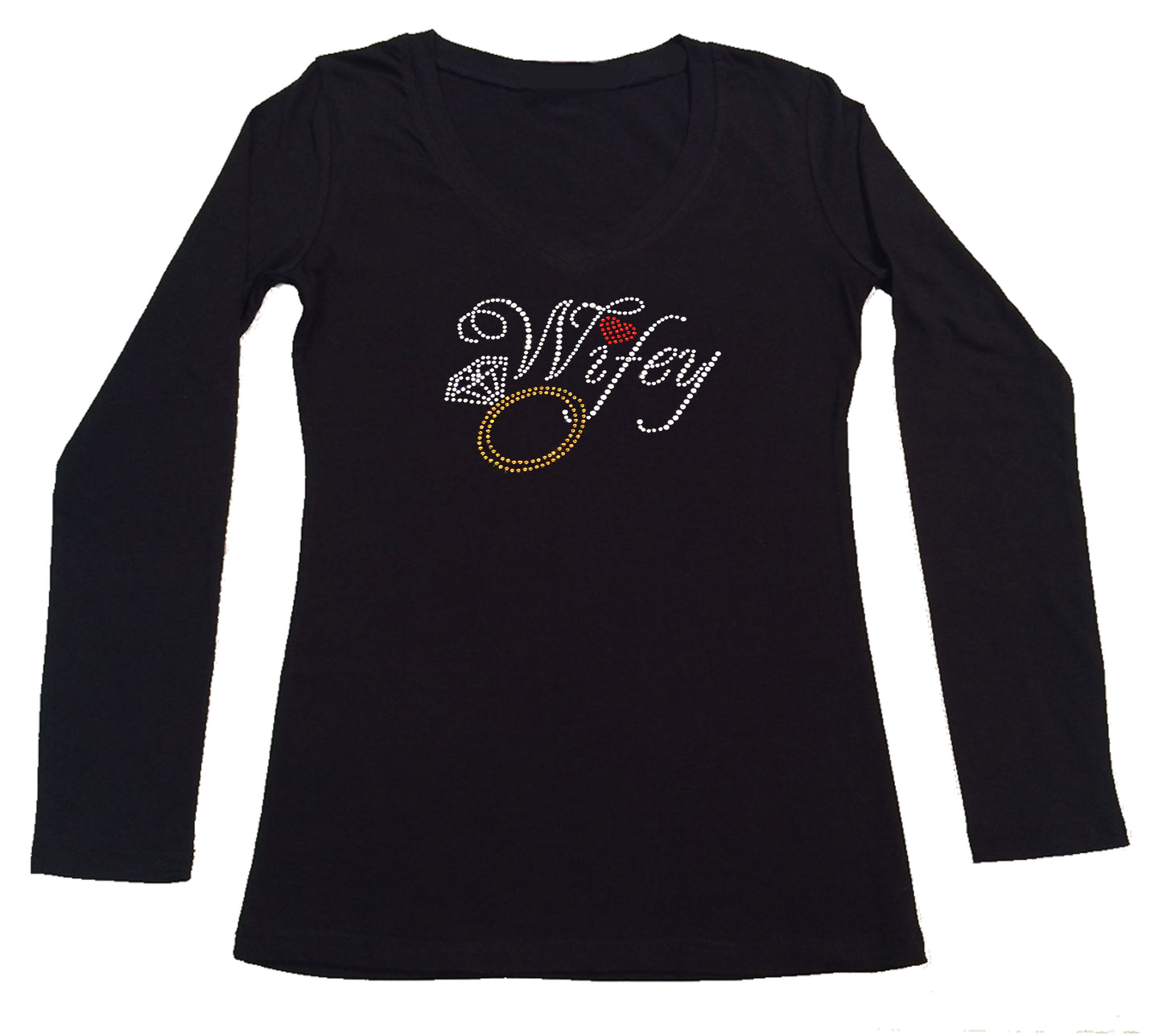 Womens T-shirt with Wifey with Ring in Rhinestones