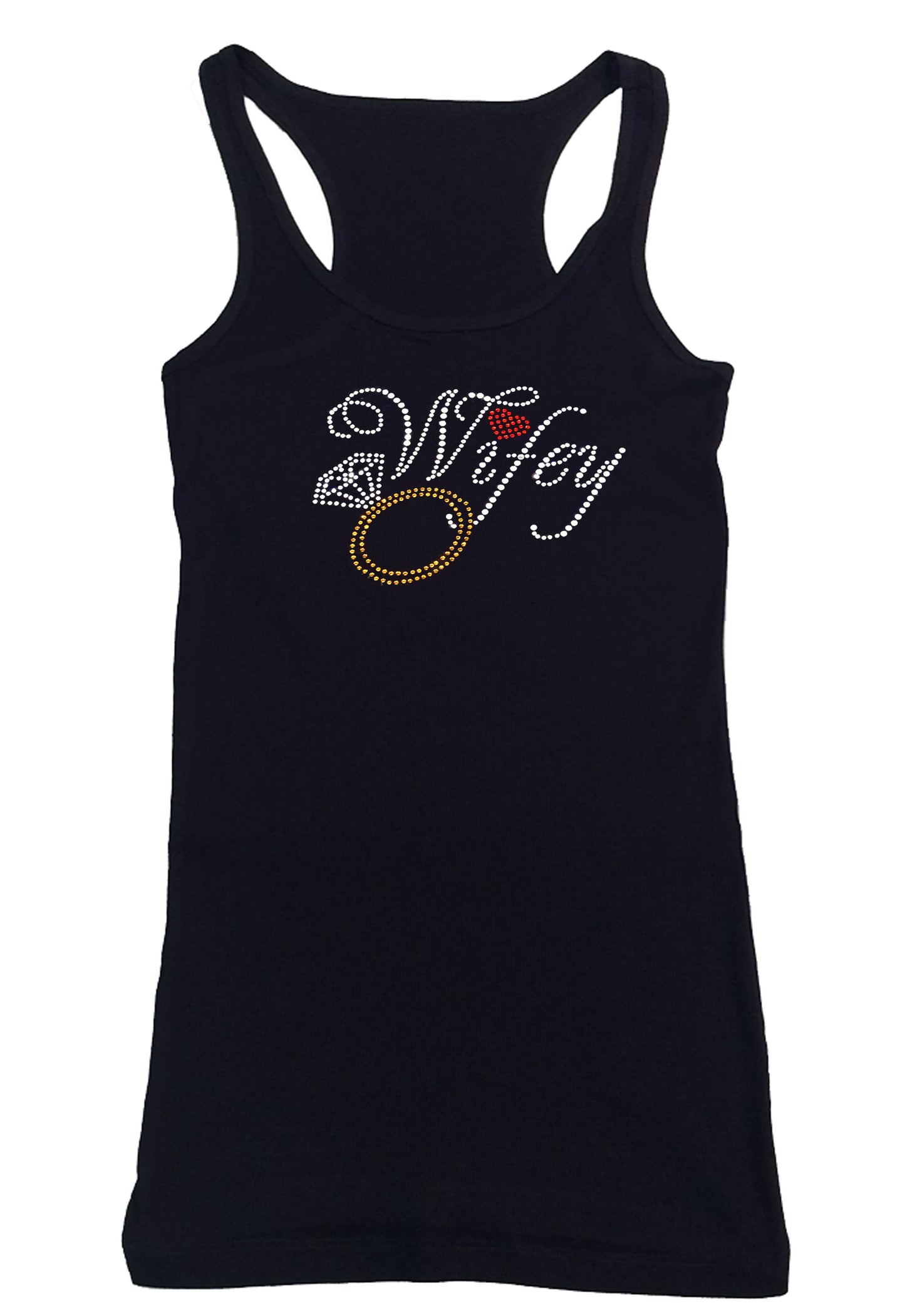 Womens T-shirt with Wifey with Ring in Rhinestones