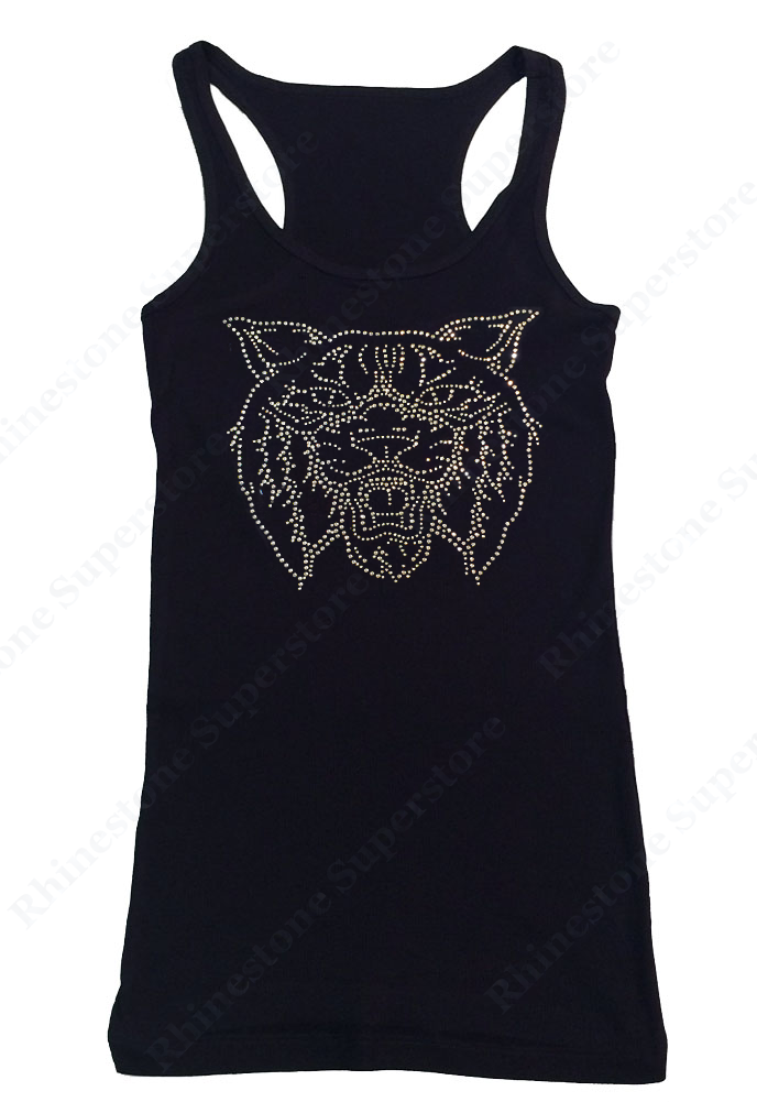 Womens T-shirt with Wildcat or Bobcat in Crystal Rhinestones