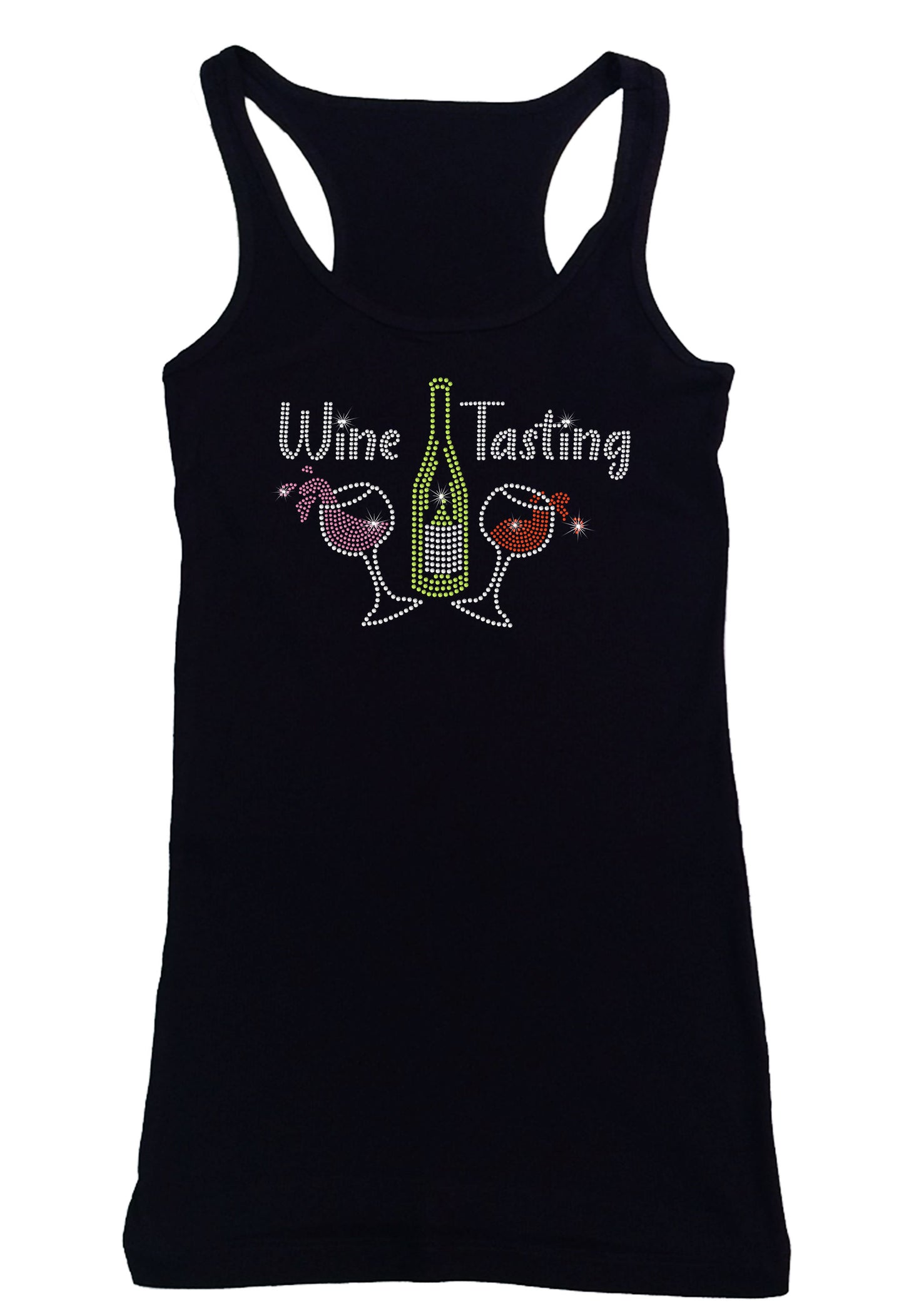 Women's Rhinestone Fitted Tight Snug Shirt Wine Tasting - Wine Glasses and Wine Bottles