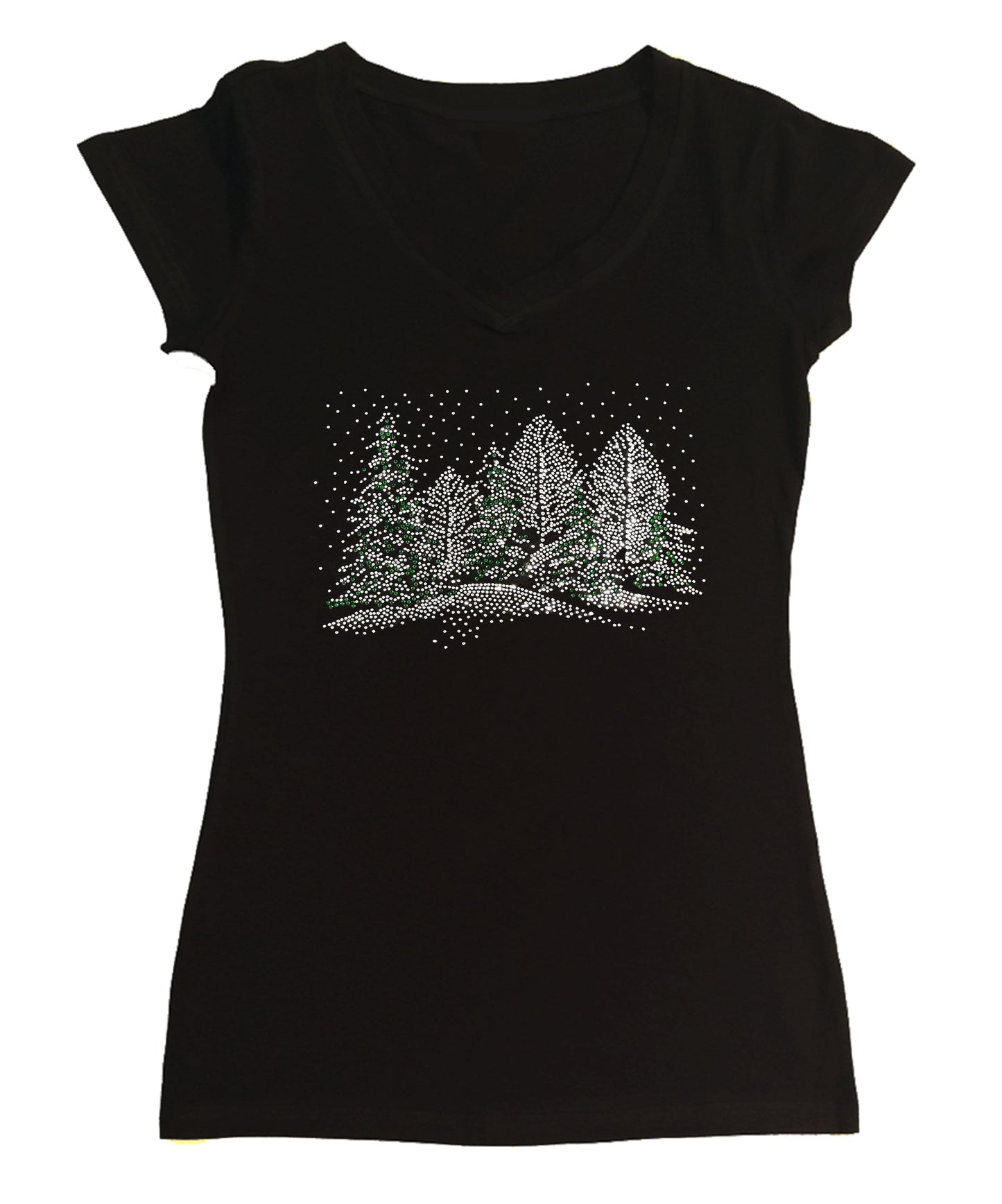 Winter Scene with Snow and Christmas Trees in Rhinestones