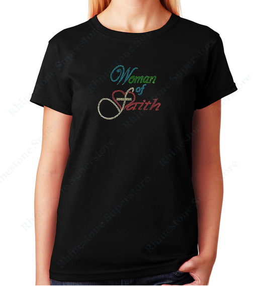 Women's / Unisex T-Shirt with Women of Faith in Script in Rhinestones