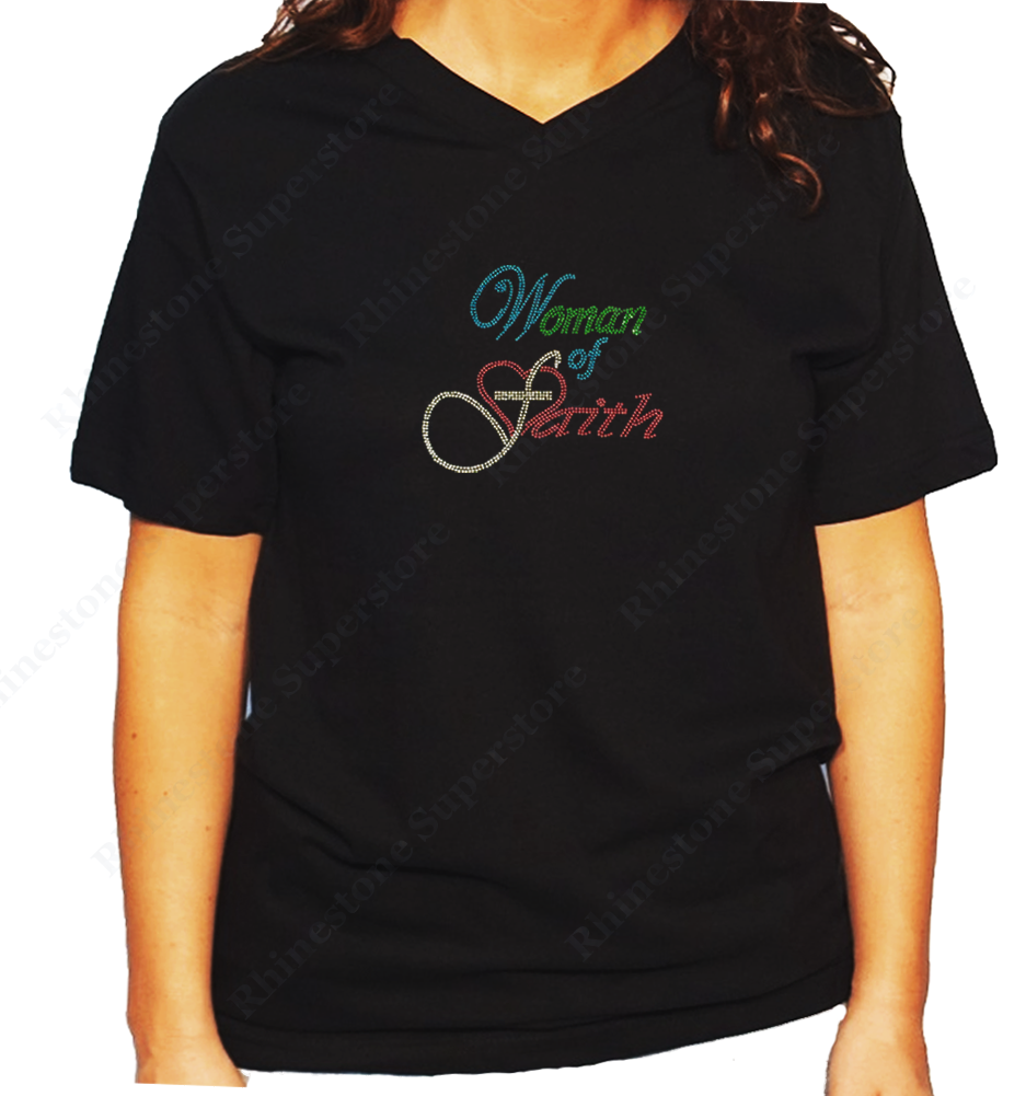 Women's / Unisex T-Shirt with Women of Faith in Script in Rhinestones