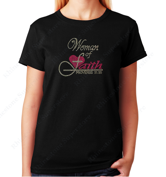Women's / Unisex T-Shirt with Women of Faith with Pink Heart in Rhinestones