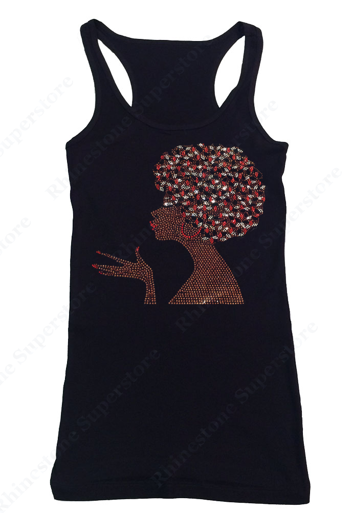 Womens T-shirt with Women with Afro in Rhinestones
