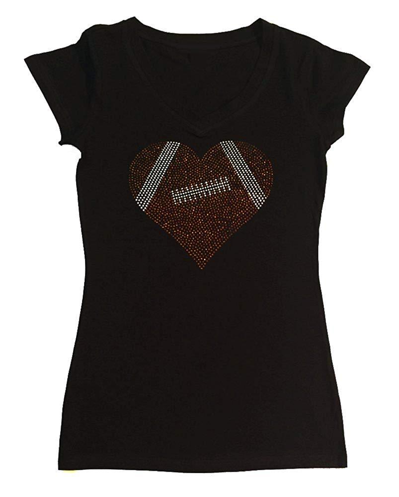 Womens T-shirt with Football Heart in Rhinestones