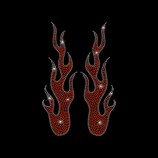 Rhinestone Transfer " Pair of Flames for Sleeves " Hotfix , Iron On, Bling, Trendy, DIY
