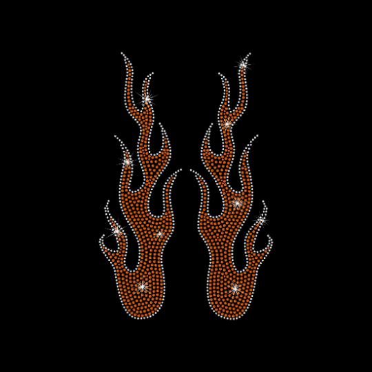 Rhinestone Transfer " Pair of Flames for Sleeves " Hotfix , Iron On, Bling, Trendy, DIY