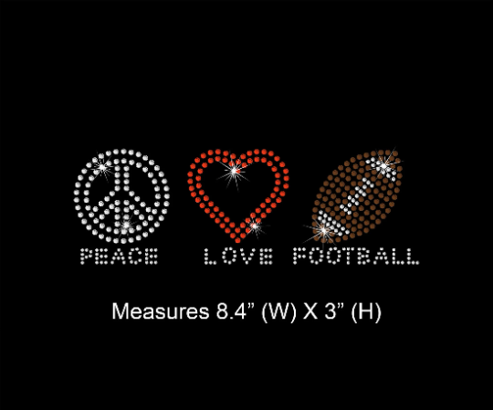 Rhinestone Transfer " Peace Love Football " Hotfix , Iron On, Bling, Trendy, DIY