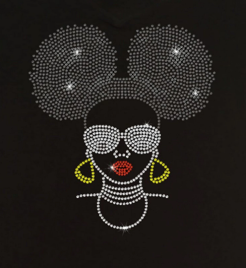 Rhinestone Transfer " Afro Puffs Girl " DIY, Heat Transfer, Iron-on