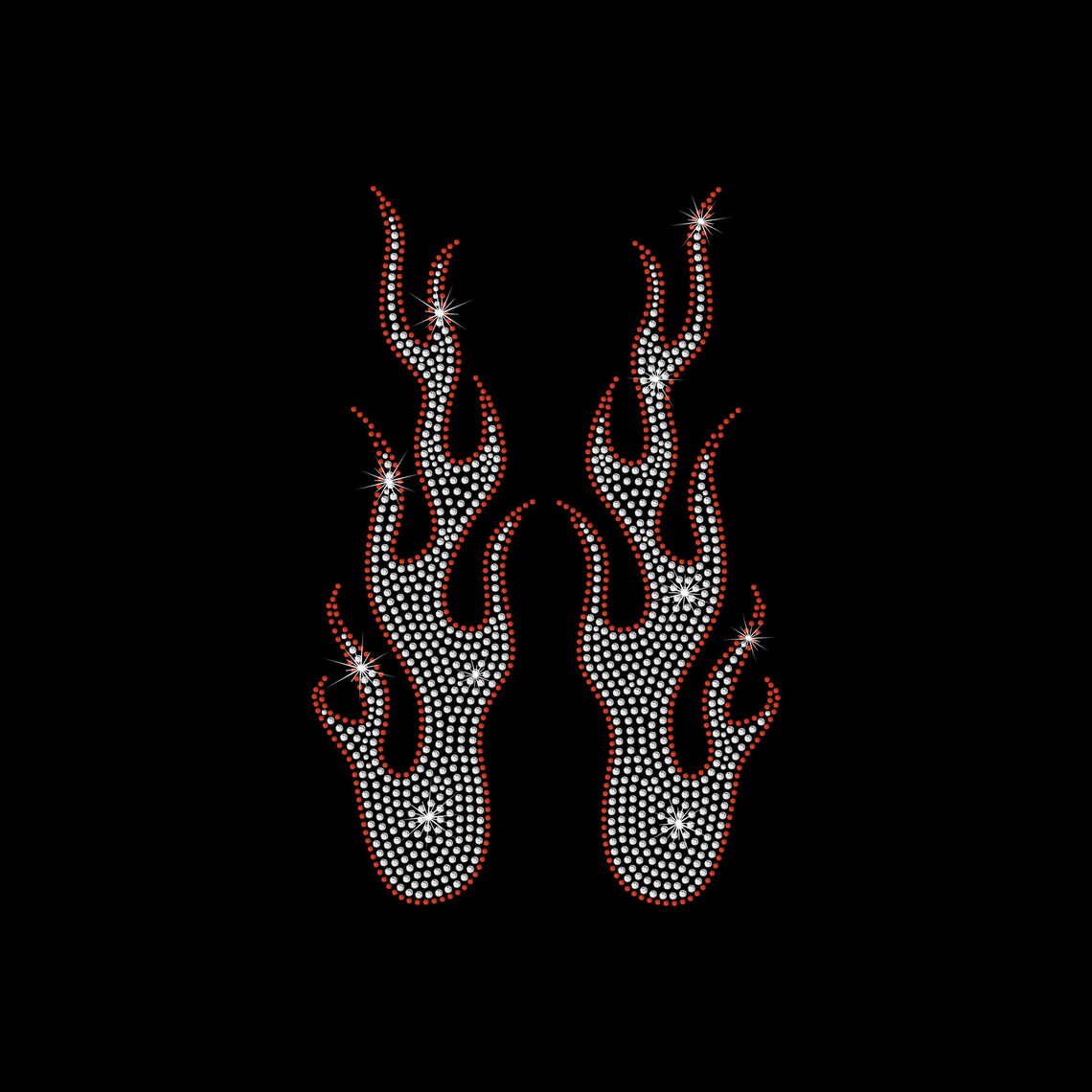 Rhinestone Transfer " Pair of Flames for Sleeves " Hotfix , Iron On, Bling, Trendy, DIY