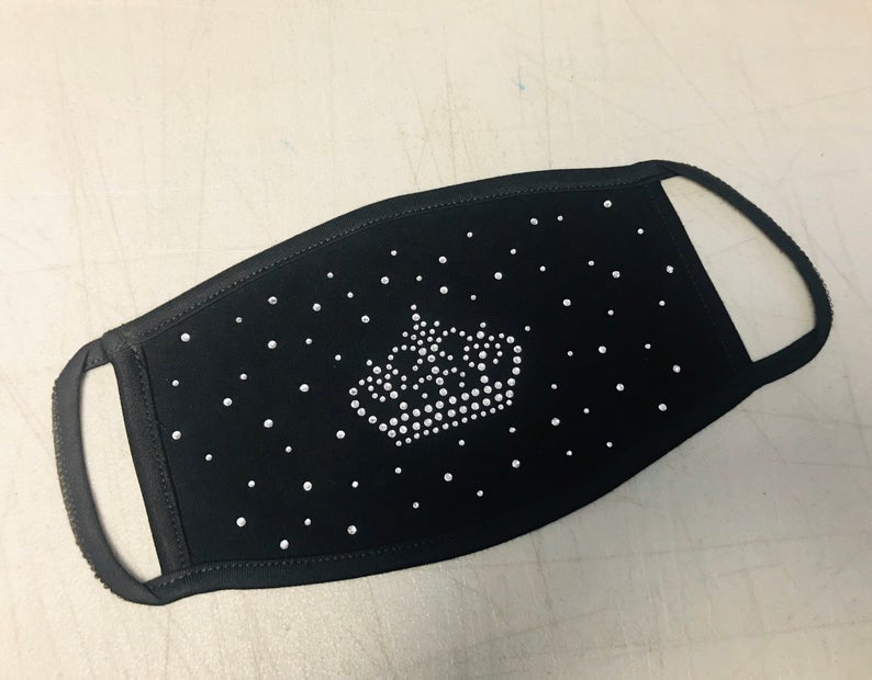 Rhinestone Face Mask, Face Cover, Scattered with Crown