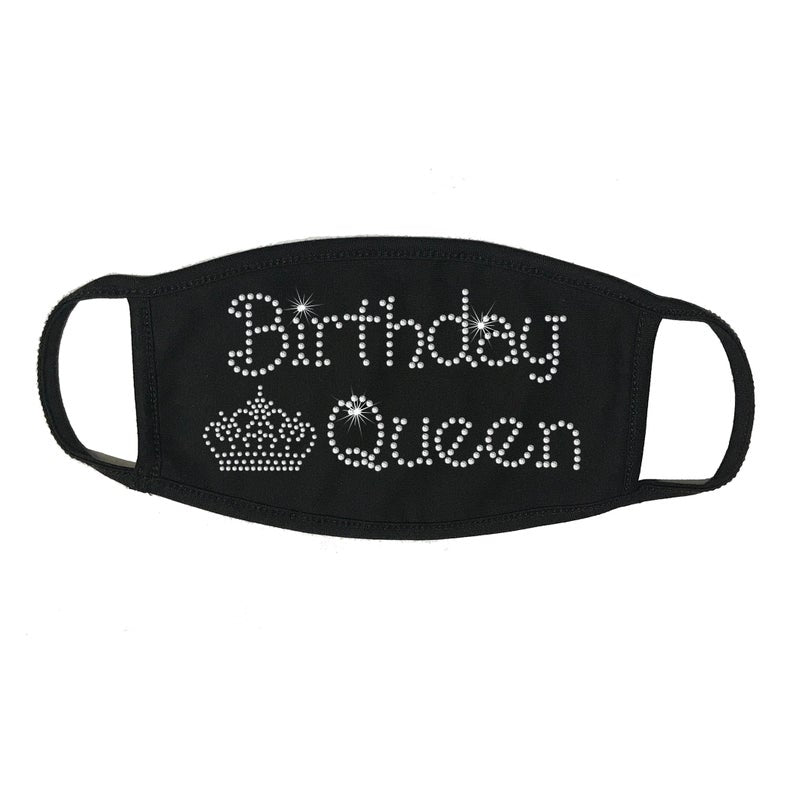Rhinestone Face Mask, Face Cover, Birthday Queen with Crown
