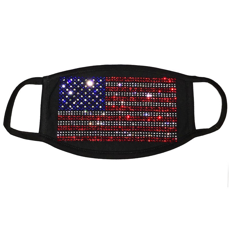 Rhinestone Embellished Face Mask with American Flag