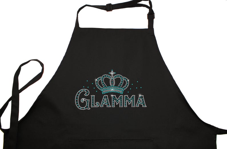 Rhinestone Embellished Black Apron with GLAMMA
