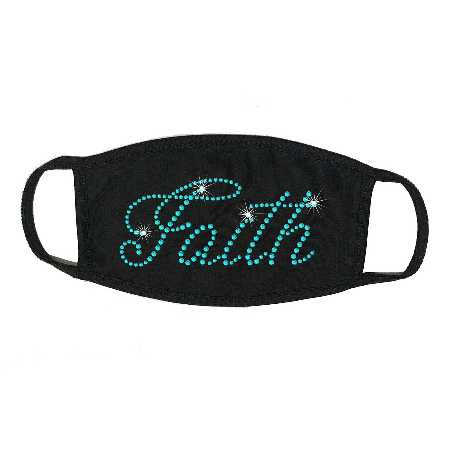 Rhinestone Embellished Face Mask, Face Cover Faith Script