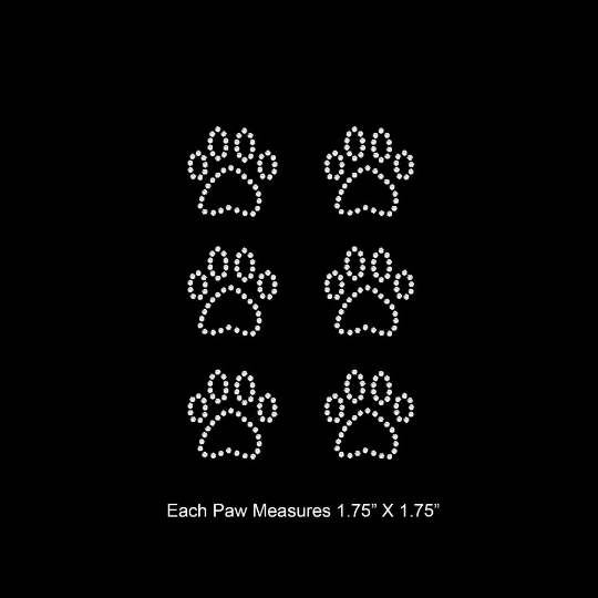 Rhinestone Transfer " 6 pcs. Paw Prints Sheet " Hotfix , Iron On, Bling, Trendy, DIY