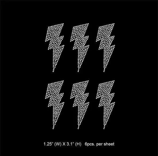 Rhinestone Transfer " Lightning Bolt " Volt 6 pcs, Hotfix , Iron On, Bling, Trendy, DIY
