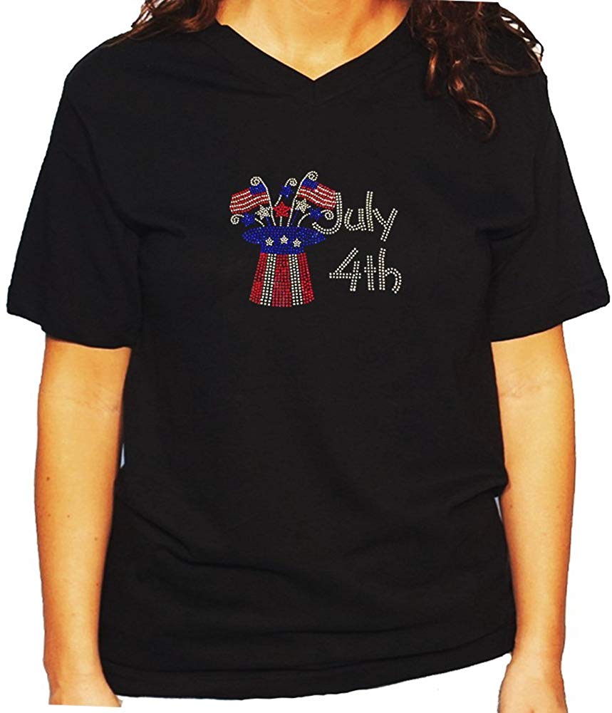 Women's / Unisex T-Shirt with 4th of July Top Hat in Rhinestones
