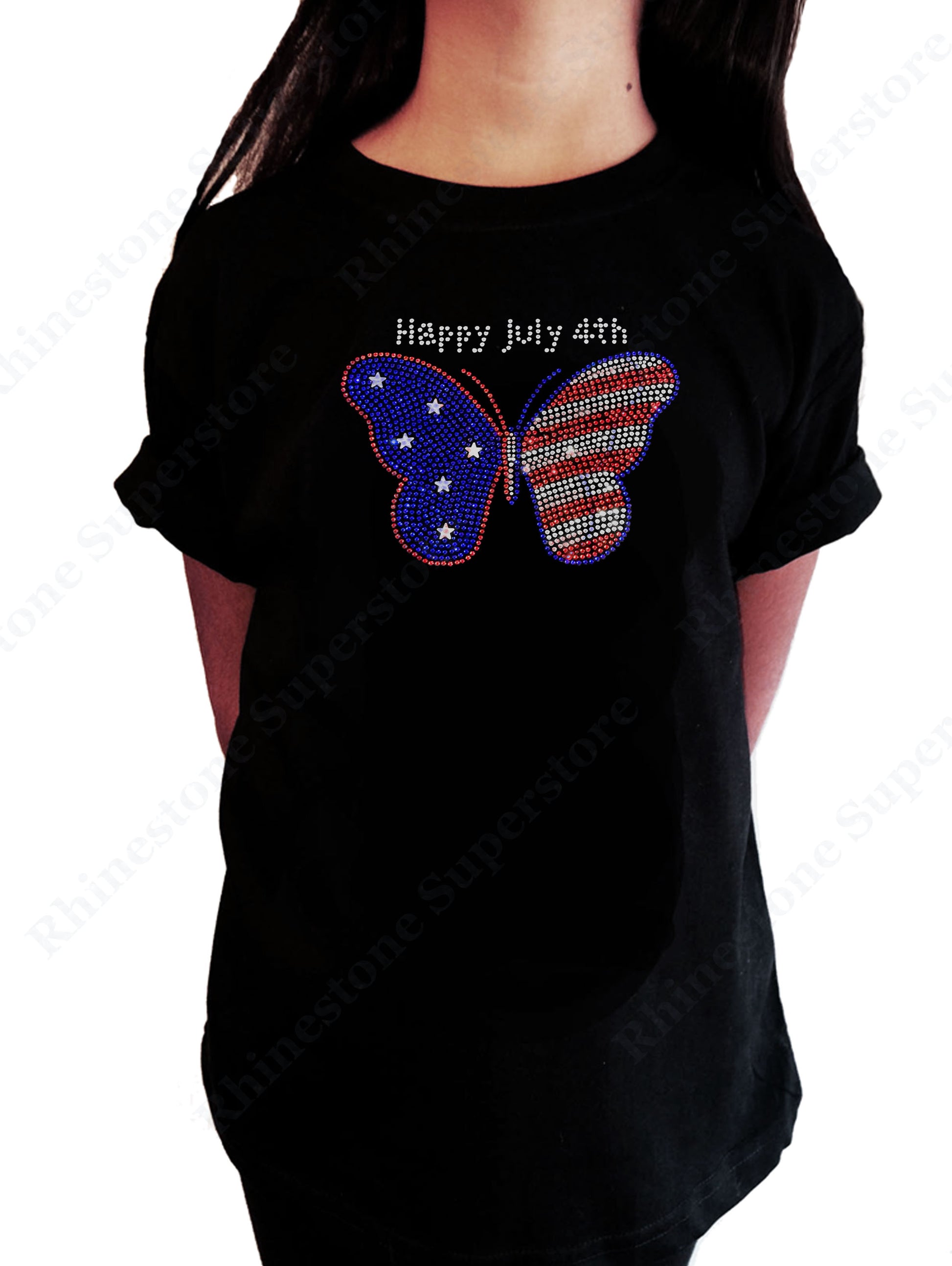 Girls Rhinestone T-Shirt " 4th of July Butterfly in Rhinestone "