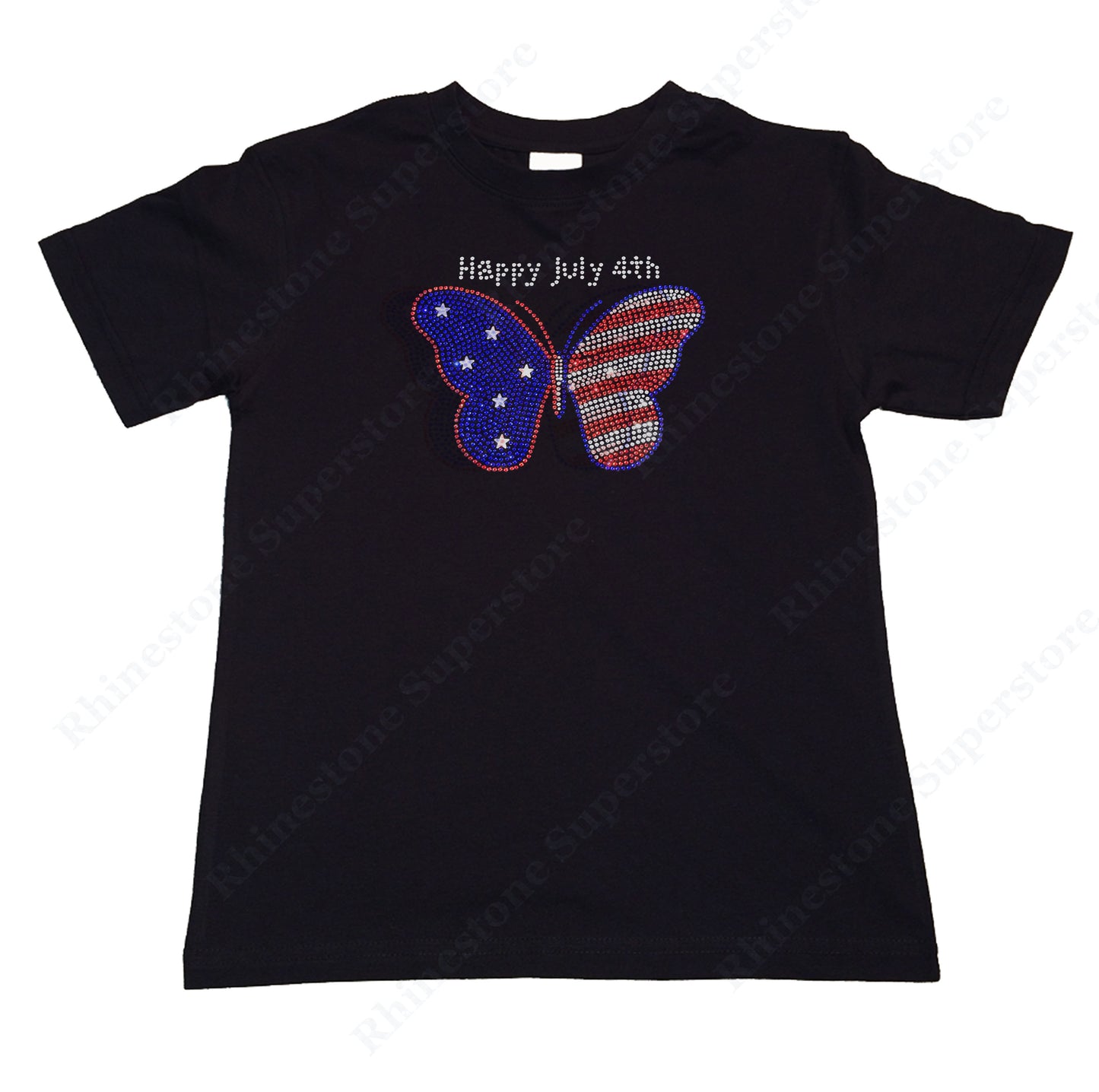 Girls Rhinestone T-Shirt " 4th of July Butterfly in Rhinestone " Kids Size 3 to 14 Available