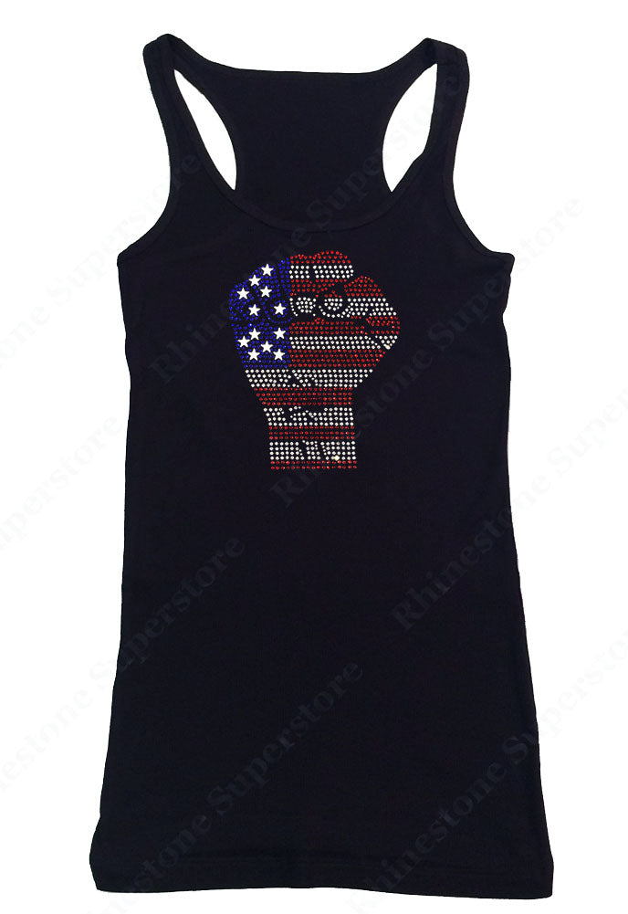 Womens T-shirt with 4th of July Fist in Rhinestones