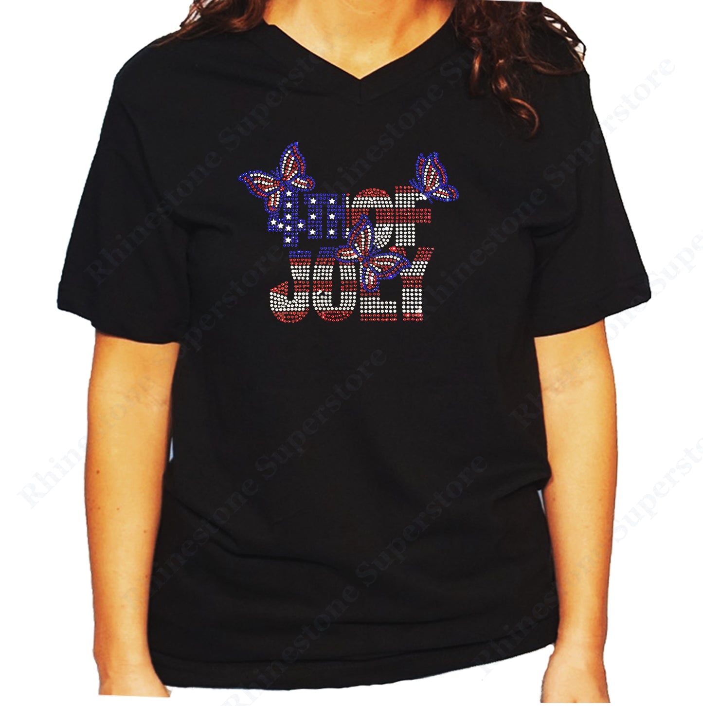 Women's / Unisex T-Shirt with 4th of July with Butterflies in Rhinestones