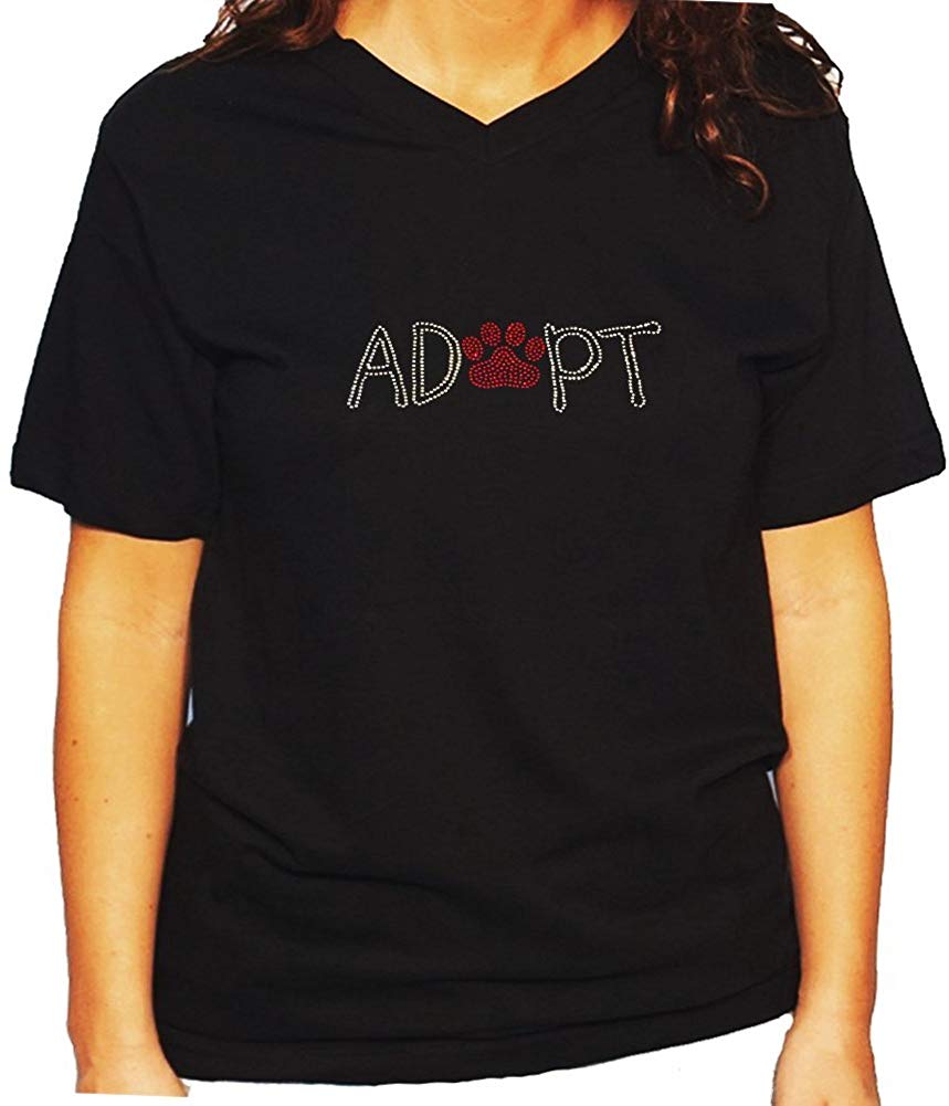 Women's / Unisex T-Shirt with Adopt with Paw in Rhinestones