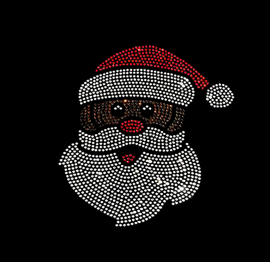 Rhinestone Transfer " African American Santa Claus " Christmas Design, Hotfix , Iron On, Bling, Trendy, DIY