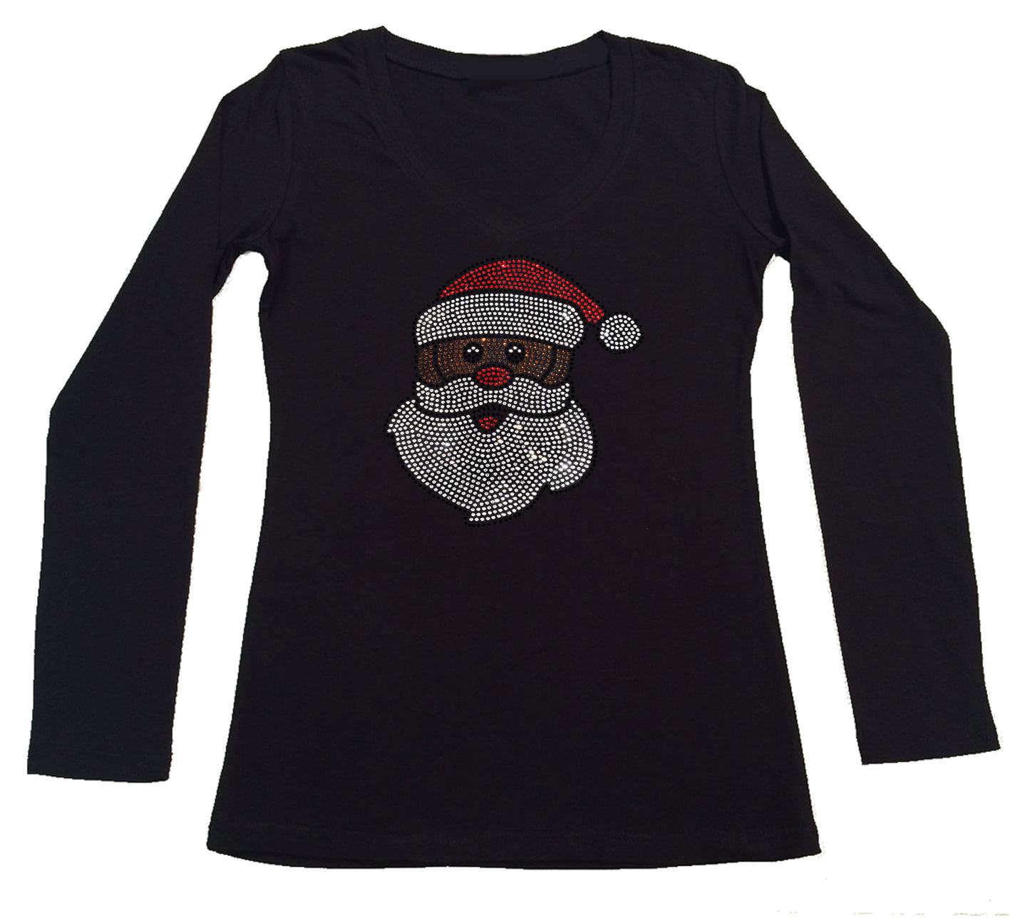 Womens T-shirt with African American Santa Claus in Rhinestones
