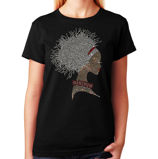 Women's / Unisex T-Shirt with Afro Dreds Locks Girl in Rhinestones