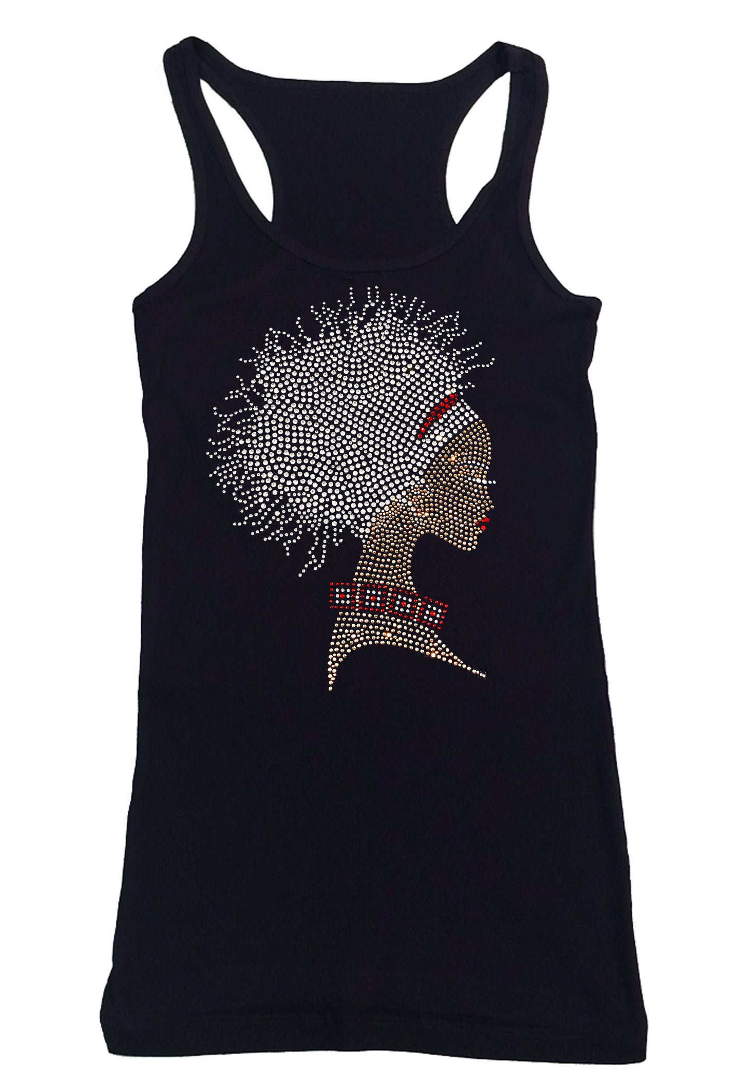 Womens T-shirt with Afro Dreds Locks Girl in Rhinestones