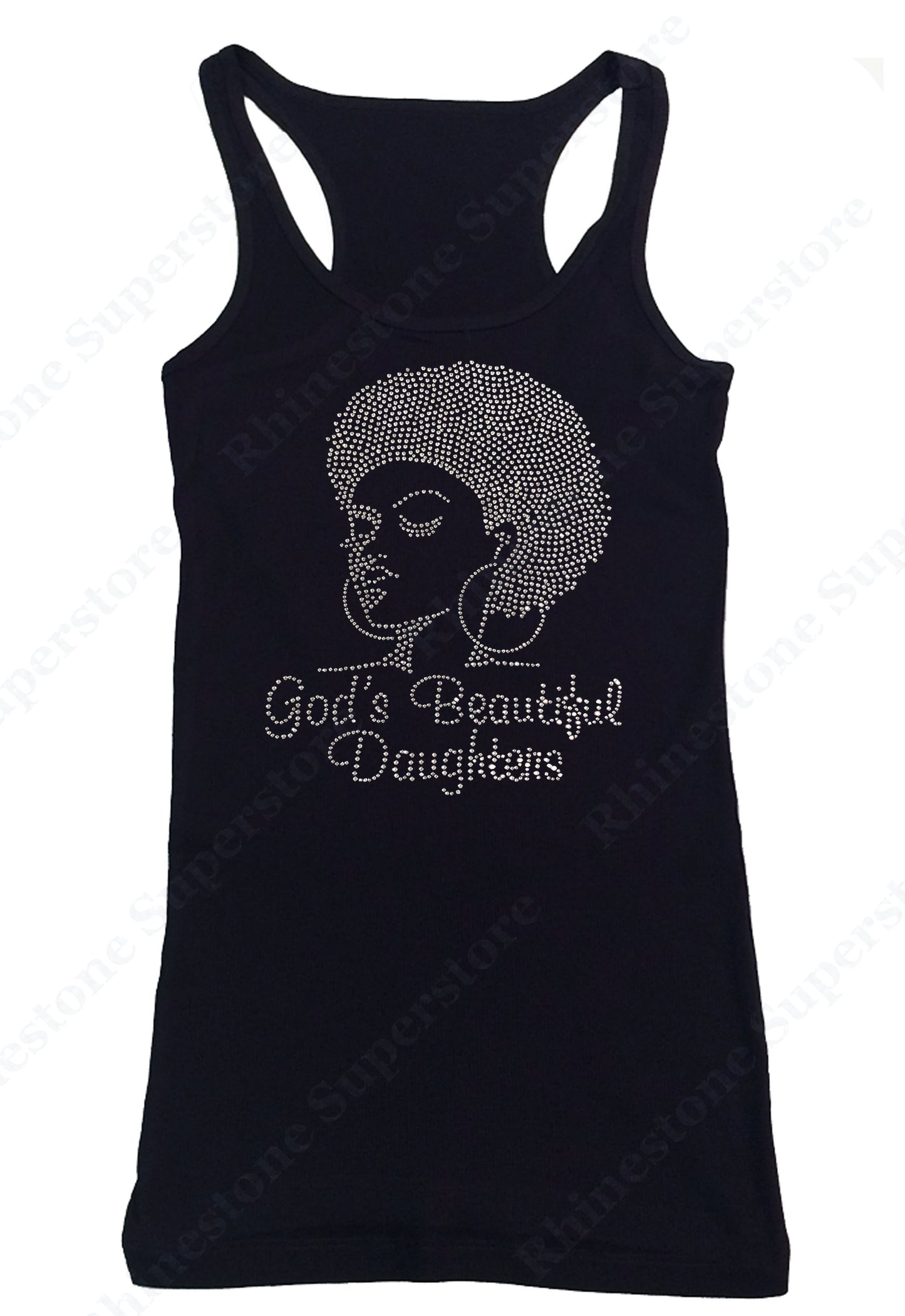 Womens T-shirt with Afro Girl with God's Beautiful Daughters in Rhinestones