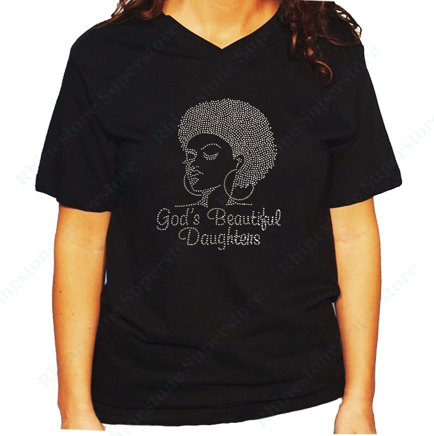 Women's / Unisex T-Shirt with Afro Girl with God's Beautiful Daughters in Rhinestones