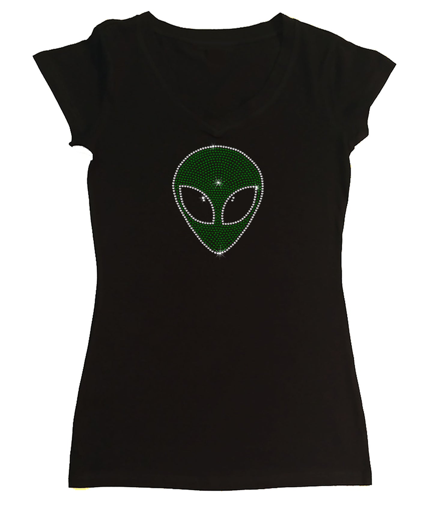 Womens T-shirt with Alien Face in Rhinestones