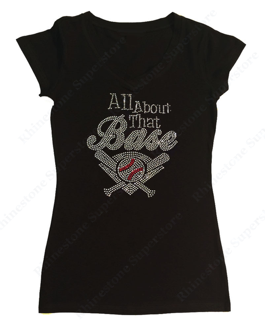 Womens T-shirt with All About That Base in Rhinestones