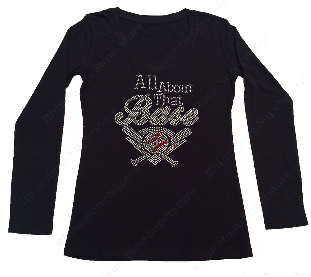Womens T-shirt with All About That Base in Rhinestones