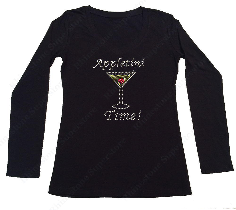 Womens T-shirt with Appletini Time in Rhinestones