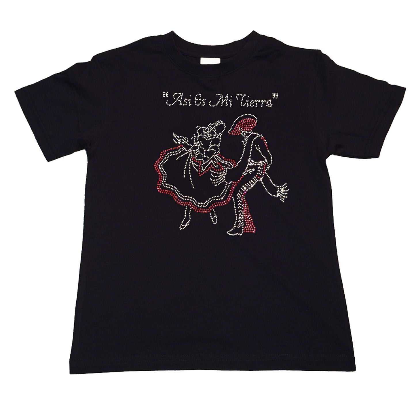 Girls Rhinestone T-Shirt " Asi Es Mi Tierra Folklorico in Rhinestones " Kids Size 3 to 14 Available